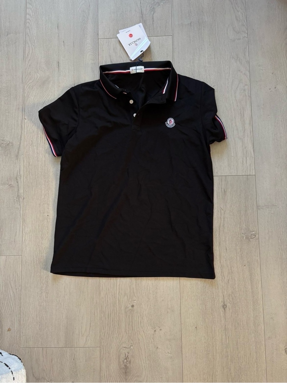 Moncler Black Polo with Red-White Accent Trim